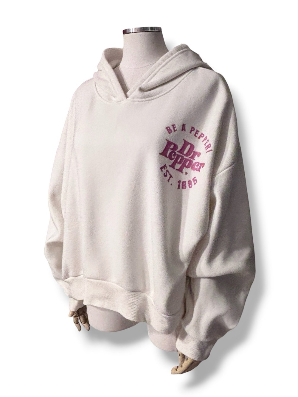 DR. PEPPER Cream & Pink Oversized Cropped Length Hoodie “Be A Pepper” Size Large